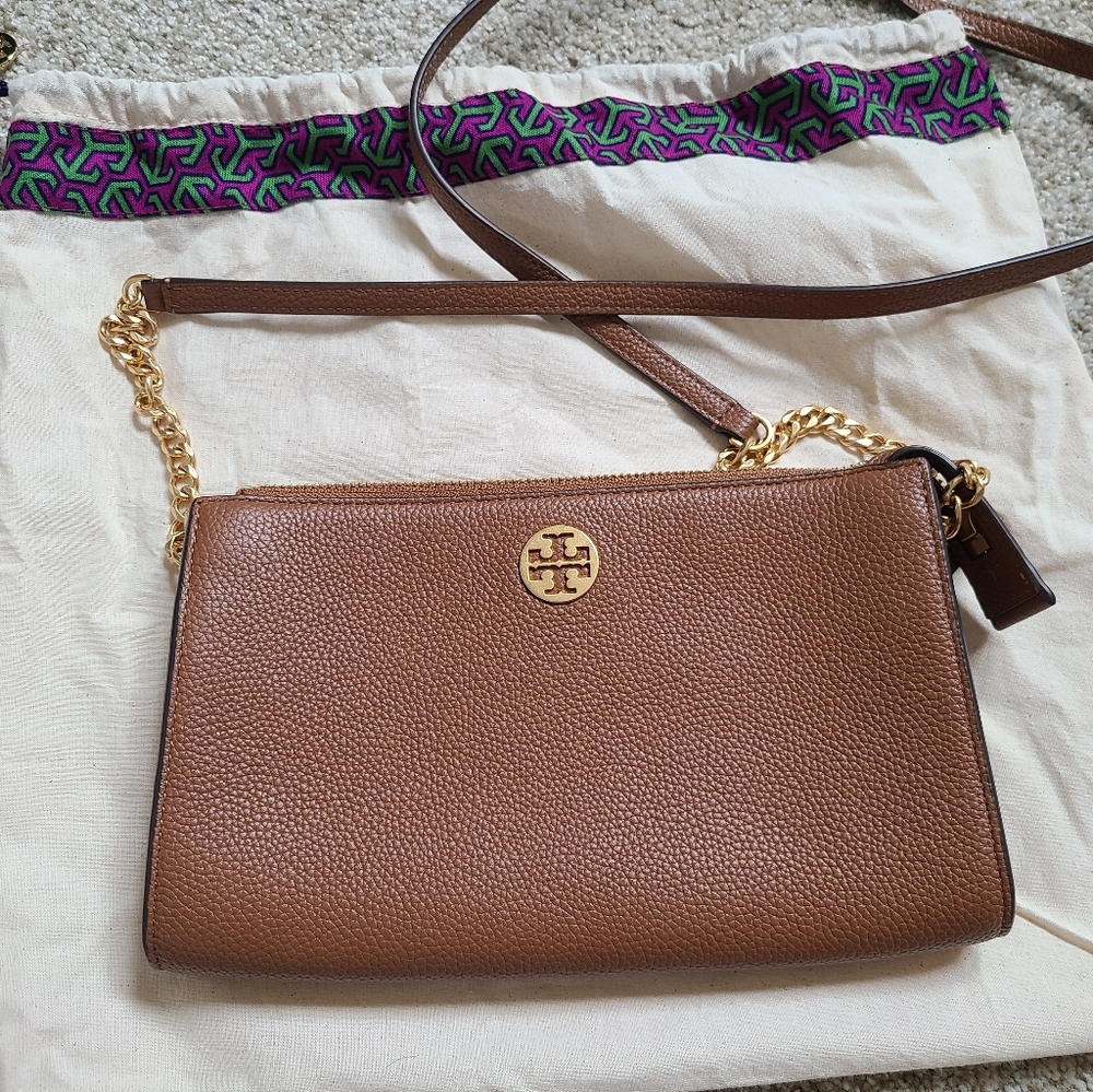 Tory Burch Everly Mini Top-Zip Crossbody Bag in Light Umber
